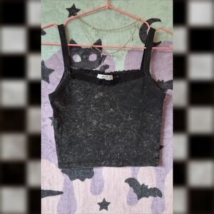 Acid Wash Crop Cami - Lace - XS S Grunge Goth